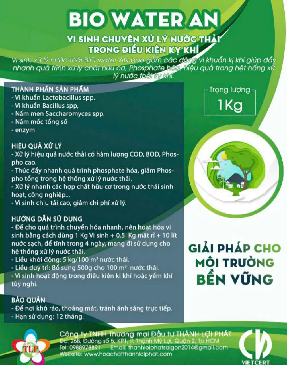 VI SINH CHUYÊN XỬ LÝ NƯỚC THẢI KỴ KHÍ